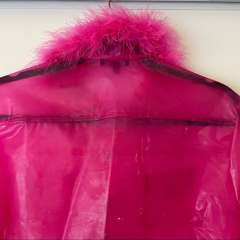 Dolls Kill Hot Pink Faux Fur Trim PVC Crop Jacket - Picture 5 of 9